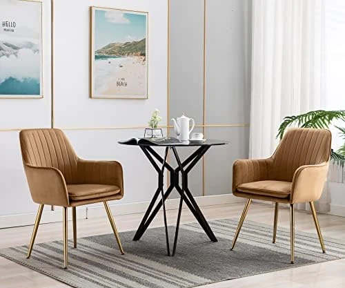 Artechworks Accent Living Dining Room Velvet Arm Chair Club Leisure Guest Lounge Bedroom Upholstered Chair With Gold Metal Legs, 2 PCS Pink 8 Artechworks Accent Living Dining Room Velvet Arm Chair Club Leisure Guest Lounge Bedroom Upholstered Chair With Gold Metal Legs, 2 PCS Pink - Image 6