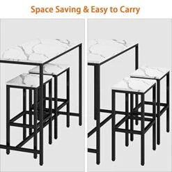 Yongchuang 3 Piece Bar Table Set, Bar Table And Chairs Set Of 2, Modern Counter Height Table With 2 Stools For Kitchen, Dining Room, Living Room Breakfast Table White Faux Marble Wood Top -Home Table Chair Store 51UJgdL6FcL