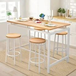 DKLGG Bar Dining Table Set For 4 Industrial Pub Table And Chairs, Kitchen Counter Height Table & 4 PU Leather Upholstered Stools With Backrest Space-Saving Dining Room Table Set For Small Space 21 DKLGG Bar Dining Table Set For 4 Industrial Pub Table And Chairs, Kitchen Counter Height Table & 4 PU Leather Upholstered Stools With Backrest Space-Saving Dining Room Table Set For Small Space -Home Table Chair Store 51UWl9iGLCL. AC