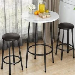 Recaceik Dining Table Set, 39.4” Rectangle Pub Dining Set Kitchen Table Set Bar Table With Stools, 3-Piece Breakfast Table Set With Metal Frame For Kitchen Dining Room W/ 2 Chairs - White -Home Table Chair Store 51UXFXHLFL. AC