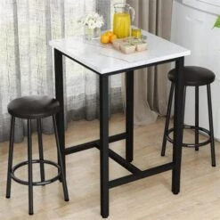 Recaceik Dining Table Set, 39.4” Rectangle Pub Dining Set Kitchen Table Set Bar Table With Stools, 3-Piece Breakfast Table Set With Metal Frame For Kitchen Dining Room W/ 2 Chairs - White -Home Table Chair Store 51UbgkRz44L. AC