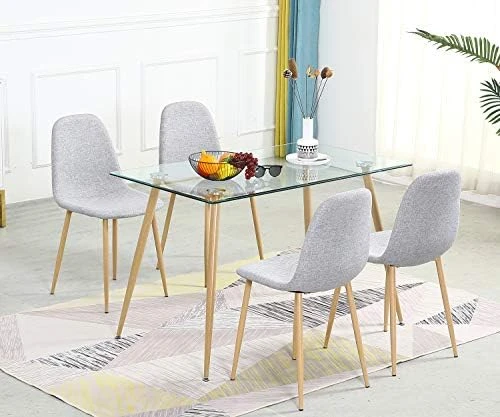 Bacyion 47" Dining Table Set For 4-5 Piece Kitchen Table And Chair, Rectangle Tempered Glass Table With 4 Faux Leather Side Chairs, Modern Dining Room Table Set For Dining Room, Kitchen, Deep Grey 10 Bacyion 47" Dining Table Set For 4-5 Piece Kitchen Table And Chair, Rectangle Tempered Glass Table With 4 Faux Leather Side Chairs, Modern Dining Room Table Set For Dining Room, Kitchen, Deep Grey - Image 8