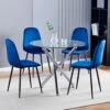 Btrpily 4 Set Of Dining Chairs, Metal Frame Dining Chair For Kitchen Room,Velvet Fabric Seat Chair For Living Room, Bedroom(Blue)