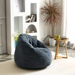 N&V Medium Bean Bag Chair, Adult Size Bean Bag Sack, Foam Filling, Includes Removable And Machine Washable Cover, 37in, Soft Faux Fur (Blue) -Home Table Chair Store 51UzMiOwjqL