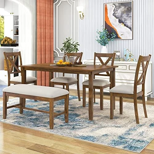 LZ LEISURE ZONE 6 Piece Wooden Dining Table Set With Bench And 4 Dining Chairs, Kitchen Table Set Family Furniture For 6 People (Antique Graywash) 12 LZ LEISURE ZONE 6 Piece Wooden Dining Table Set With Bench And 4 Dining Chairs, Kitchen Table Set Family Furniture For 6 People (Antique Graywash) - Image 10