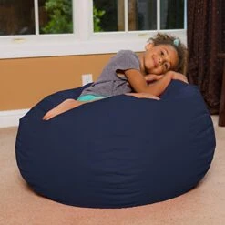 Big Comfy Bean Bag Chair: Posh Large Beanbag Chairs With Removable Cover For Kids, Teens And Adults - Polyester Cloth Puff Sack Lounger Furniture For All Ages - 27 Inch - Solid Navy Blue -Home Table Chair Store 51Vdb6KCByL
