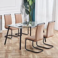 RDUEEI Dining Chairs Set Of 4 With Leathaire Upholstered Seat And Metal Legs,Sillas De Comedor,Chairs For Dining Room, Living, Bedroom (Leathaire+Brown) -Home Table Chair Store 51WrFRfxkML