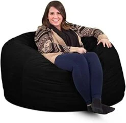 ULTIMATE SACK 4000 (4 Ft.) Bean Bag Chair: Giant Foam-Filled Furniture - Machine Washable Covers, Durable Inner Liner, 100% Virgin Foam. Comfy Bean Bag Chair. (Black, Suede) -Home Table Chair Store 51WsUB470jL. AC