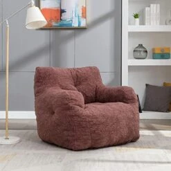 Soft Tufted Bean Bag Chairs For Adults, Medium Teddy Fabric Bean Bags With Arms, Ivory -Home Table Chair Store 51X7uIstr L. AC