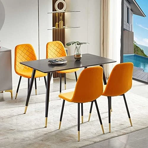 NORDICANA Velvet Dining Chairs Kitchen Solid Color Chair Upholstered Side Stools With Backrest Metal Legs Set Of 4, Navy Blue 14 NORDICANA Velvet Dining Chairs Kitchen Solid Color Chair Upholstered Side Stools With Backrest Metal Legs Set Of 4, Navy Blue - Image 12