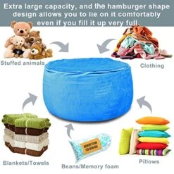 Stuffed Animal Storage Bean Bag Chair Cover(No Filler Included) Stuffable Bean Bag - Stuffed Animal Bean Bag Storage For Kids & Teans Super Soft And Comfortable Bean Bag Stuffed Animal Storage Extra Large - Round Blue -Home Table Chair Store 51YBBLTRjfL