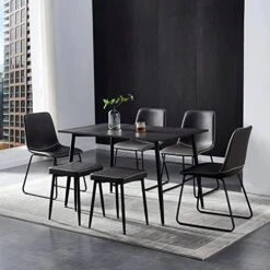Hanway Modern Dining Table Set For 6 | 4 Chairs + 2 Benches | Upholstered Seats | Rectangular Kitchen & Living Room Furniture | Metal Legs | Faux-Leather | Stylish Home Décor Piece (Black Chair) 16 Hanway Modern Dining Table Set For 6 | 4 Chairs + 2 Benches | Upholstered Seats | Rectangular Kitchen & Living Room Furniture | Metal Legs | Faux-Leather | Stylish Home Décor Piece (Black Chair) -Home Table Chair Store 51YC8RRQOhL. AC