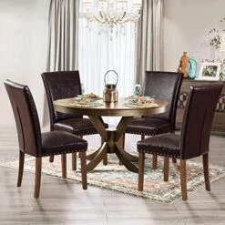 PU Leather Dining Chairs Set Of 6, Upholstered Parsons Dining Room Kitchen Side Chair With Nailhead Trim And Wood Legs - Dark Brown 28 PU Leather Dining Chairs Set Of 6, Upholstered Parsons Dining Room Kitchen Side Chair With Nailhead Trim And Wood Legs - Dark Brown -Home Table Chair Store 51YhM91y2SL. AC