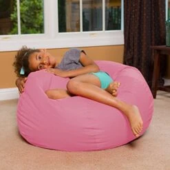 Big Comfy Bean Bag Chair: Posh Large Beanbag Chairs With Removable Cover For Kids, Teens And Adults - Polyester Cloth Puff Sack Lounger Furniture For All Ages - 27 Inch - Solid Pink -Home Table Chair Store 51Z3Ngg9IaL