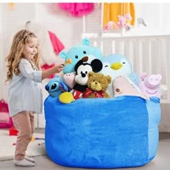 Stuffed Animal Storage Bean Bag Chair Cover(No Filler Included) Stuffable Bean Bag - Stuffed Animal Bean Bag Storage For Kids & Teans Super Soft And Comfortable Bean Bag Stuffed Animal Storage Extra Large - Round Blue -Home Table Chair Store 51ZDD2X6QvL