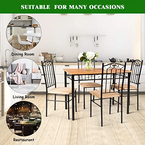 NAFORT 5-Piece Dining Table Set For 4, Vintage Kitchen Rectangular Table And 4 Padded Chairs Set W/Metal Frame Wood Tabletop For Home Kitchen Dining Room Furniture Set For 4, Natural 4 NAFORT 5-Piece Dining Table Set For 4, Vintage Kitchen Rectangular Table And 4 Padded Chairs Set W/Metal Frame Wood Tabletop For Home Kitchen Dining Room Furniture Set For 4, Natural - Image 2