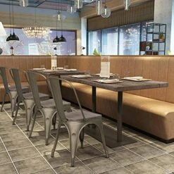 Yaheetech Metal Dining Chairs With Wood Seat/Top Stackable Side Chairs Kitchen Chairs With Back Indoor-Outdoor Classic/Chic/Industrial/Vintage Bistro Café Trattoria Kitchen Gun Metal, Set Of 4 -Home Table Chair Store 51ZSuzUIxiL