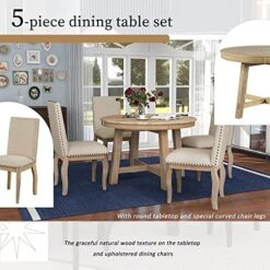 P PURLOVE Round Extendable Dining Table Set For 4 Persons, 5 Piece Round Kitchen Table Set With Extendable Table And 4 Upholstered Dining Chairs for Kitchen Dining Room 18 P PURLOVE Round Extendable Dining Table Set For 4 Persons, 5 Piece Round Kitchen Table Set With Extendable Table And 4 Upholstered Dining Chairs for Kitchen Dining Room -Home Table Chair Store 51aIhSl21vL