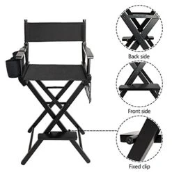 OmySalon Upgraded 31" Height Tall Director Chair Folding Artist Makeup With Replacement Cover Canvas, Storage Side Bags, Portable Footrest, Support 250 Lbs,Solid Hardwood & Polyester Black -Home Table Chair Store 51aLjHrmRuL