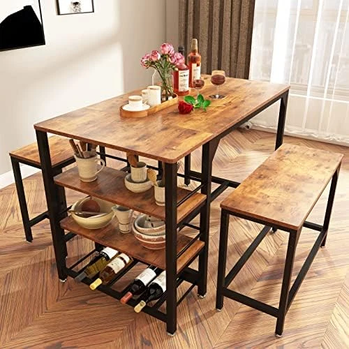 Rxicdeo Dining Table Set For 4, Kitchen Table Set With 1 Bench And 2 Chairs, Dining Room Table With Wine Rack And Storage Shelf, Breakfast Table Space-Saving Dinette For Kitchen, Dining Room (Black) 10 Rxicdeo Dining Table Set For 4, Kitchen Table Set With 1 Bench And 2 Chairs, Dining Room Table With Wine Rack And Storage Shelf, Breakfast Table Space-Saving Dinette For Kitchen, Dining Room (Black) - Image 8