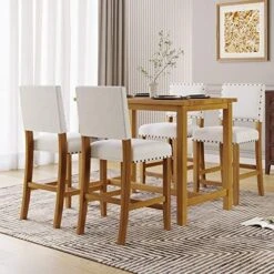 Merax 5 Piece Dining Set Kitchen Table Set Counter Height Table Set With One Rectangle Table And 4 Cushioned Chairs For 4 Persons Dining Room Table Set For Small Place(Table+4 Chairs) -Home Table Chair Store 51bd30zX7L. AC