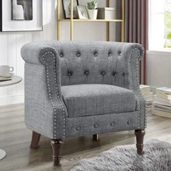 Rosevera Chancy Reading Small Armchair Arm Living Set Accent Club Room Barrel Chairs Bedroom Loveseat Sofa, Standard, Beige -Home Table Chair Store 51cHC1UnbiL. AC