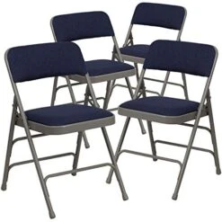 EMMA + OLIVER Metal Folding Chairs - Padded Seats | Set Of 4 Navy & Gray Metal Folding Chairs -Home Table Chair Store 51cN5UIYIoL
