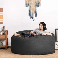 Jaxx 5 Foot Saxx Bean Bag Chair For Adults - Luxe Faux Fur, Silver Fox -Home Table Chair Store 51cfHyiu1WL. AC