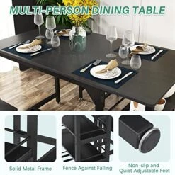 Rxicdeo Dining Table Set For 4, Kitchen Table Set With 1 Bench And 2 Chairs, Dining Room Table With Wine Rack And Storage Shelf, Breakfast Table Space-Saving Dinette For Kitchen, Dining Room (Black) 14 Rxicdeo Dining Table Set For 4, Kitchen Table Set With 1 Bench And 2 Chairs, Dining Room Table With Wine Rack And Storage Shelf, Breakfast Table Space-Saving Dinette For Kitchen, Dining Room (Black) -Home Table Chair Store 51cqYDr45yL