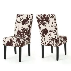 Christopher Knight Home Pertica Contemporary Velvet Dining Chairs, 2-Pcs Set, Milk Cow / Dark Brown