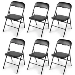 LAZYMOON 6-Pack Plastic Folding Chairs Wedding Banquet Seat Premium Party Event Chair Black