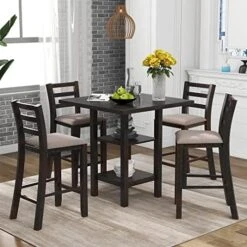Mojay 6-Piece Rectangular Espresso Wood Dining Table Set With 4 Upholstered Chairs And Bench For Kitchen And Dining Room -Home Table Chair Store 51e3DWTHNUL. AC