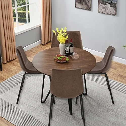 JESONVID Round Dining Room Table Set With 4 Armless Upholstered Chairs 42" D Circle Kitchen Table With Dining 4 Chair Set For Dining Room Home Kitchen, Antique Brown+Black&Grey-4P YCZ2012RC+1179GY 14 JESONVID Round Dining Room Table Set With 4 Armless Upholstered Chairs 42" D Circle Kitchen Table With Dining 4 Chair Set For Dining Room Home Kitchen, Antique Brown+Black&Grey-4P YCZ2012RC+1179GY - Image 12