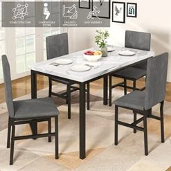 Tantohom Dining Table Set For 4, Compact Kitchen Table And Chairs For 4, 5 Pieces Faux Marble Dining Room Table Set With 4 Velvet Upholstery Chairs For Small Space, Living Room, Breakfast Nook, Gray 21 Tantohom Dining Table Set For 4, Compact Kitchen Table And Chairs For 4, 5 Pieces Faux Marble Dining Room Table Set With 4 Velvet Upholstery Chairs For Small Space, Living Room, Breakfast Nook, Gray -Home Table Chair Store 51eIaCtBLOL