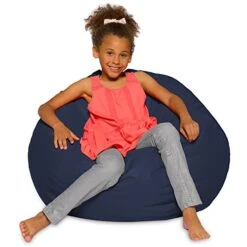 Big Comfy Bean Bag Chair: Posh Large Beanbag Chairs With Removable Cover For Kids, Teens And Adults - Polyester Cloth Puff Sack Lounger Furniture For All Ages - 27 Inch - Solid Navy Blue