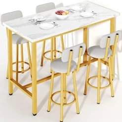 Recaceik Dining Table Set, 39.4” Rectangle Pub Dining Set Kitchen Table Set Bar Table With Stools, 3-Piece Breakfast Table Set With Metal Frame For Kitchen Dining Room W/ 2 Chairs - White -Home Table Chair Store 51eq0WSQ3rL. AC