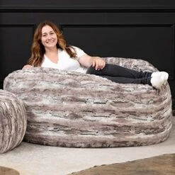 Jaxx 5 Foot Saxx Bean Bag Chair For Adults - Luxe Faux Fur, Silver Fox -Home Table Chair Store 51f1pTXHDRL. AC