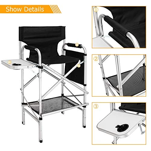 Mefeir 31" Tall Folding Directors Chair With Side Table Storage Bag,Portable Makeup Artist Bar Height, Aluminum Frame 300 Lbs Capacity, 19.2" D X 23.6" W X 45.6" H 7 Mefeir 31" Tall Folding Directors Chair With Side Table Storage Bag,Portable Makeup Artist Bar Height, Aluminum Frame 300 Lbs Capacity, 19.2" D X 23.6" W X 45.6" H - Image 5