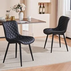 YOUTASTE Black Dining Chairs Set Of 2 PU Leather Diamond Upholstered Modern Kitchen Dining Room Chairs Metal Thick Bar Counter Chairs High Back Home Kitchen Restaurant 16 YOUTASTE Black Dining Chairs Set Of 2 PU Leather Diamond Upholstered Modern Kitchen Dining Room Chairs Metal Thick Bar Counter Chairs High Back Home Kitchen Restaurant -Home Table Chair Store 51fRq3qRpfL