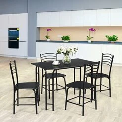 Giantex Kitchen Table And Chairs For 4, 5 Pieces Dining Table Set W/Metal Frame, Rectangular Dinner Table W/Four Chairs, Dinette Set For Dining Room, Breakfast Nook, Apartment, Kitchen (Black) -Home Table Chair Store 51ffUXw75CS