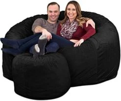 ULTIMATE SACK 6000 Bean Bag Chair W/Footstool: Giant Foam-Filled Furniture - Machine Washable Covers, Double Stitched Seams, Durable Inner Liner, And 100% Virgin Foam Footstool Incl. (Grey, Suede) -Home Table Chair Store 51fuNswS4qL. AC
