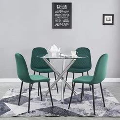 GENERIC 5-Piece Glass Dining Table Set, Compact Mid-Century Modern Table & Chair Set For Home, Apartment W/ 4 Side Chairs, Tempered Glass Top, Metal Legs And Frame (Gold Table With 234) -Home Table Chair Store 51fwqYD5jTL. AC