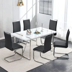 NYEESS Modern Dining Table Set For 4, 5-Piece Kitchen Dining Table Set, Wood Dining Table And Leather Dining Chairs Set For 4 Suitable For Dining Room, Kitchen (White, 1*Table+4*Chairs) 24 NYEESS Modern Dining Table Set For 4, 5-Piece Kitchen Dining Table Set, Wood Dining Table And Leather Dining Chairs Set For 4 Suitable For Dining Room, Kitchen (White, 1*Table+4*Chairs) -Home Table Chair Store 51fxhpSqcJL. AC
