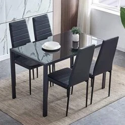Ansley&HosHo Small Kitchen Table And Chairs Set For 2, 3-Piece Modern Glass Dining Room Table Set, Black Square Kitchen Table And 2 Black Leather Chairs For Home, Living Room, Dinette, Restaurant 23 Ansley&HosHo Small Kitchen Table And Chairs Set For 2, 3-Piece Modern Glass Dining Room Table Set, Black Square Kitchen Table And 2 Black Leather Chairs For Home, Living Room, Dinette, Restaurant -Home Table Chair Store 51gJJvqI3FL. AC