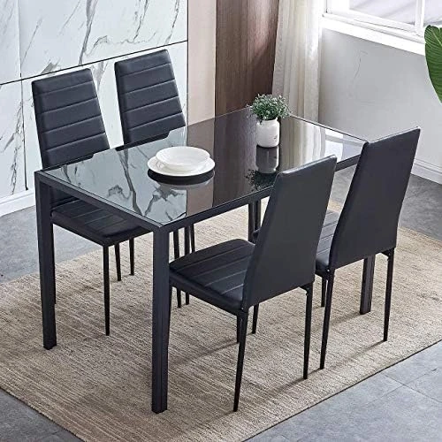Ansley&HosHo Small Kitchen Table And Chairs Set For 2, 3-Piece Modern Glass Dining Room Table Set, Black Square Kitchen Table And 2 Black Leather Chairs For Home, Living Room, Dinette, Restaurant 9 Ansley&HosHo Small Kitchen Table And Chairs Set For 2, 3-Piece Modern Glass Dining Room Table Set, Black Square Kitchen Table And 2 Black Leather Chairs For Home, Living Room, Dinette, Restaurant - Image 7