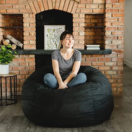 Big Joe Fuf Large Foam Filled Bean Bag Chair With Removable Cover, Black Lenox, 4ft Big 3 Big Joe Fuf Large Foam Filled Bean Bag Chair With Removable Cover, Black Lenox, 4ft Big