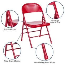 Flash Furniture 2 Pack HERCULES Series Triple Braced & Double Hinged Red Metal Folding Chair -Home Table Chair Store 51gkd3MnnLL