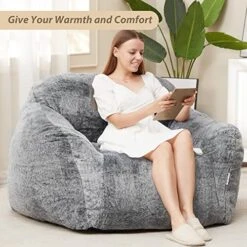 Homguava Giant Bean Bag Chair Sofa High-Density Foam Filled Sofa Chair Large Lazy BeanBag Sofa With Armrests For Living Room, Bedroom (Grey) 12 Homguava Giant Bean Bag Chair Sofa High-Density Foam Filled Sofa Chair Large Lazy BeanBag Sofa With Armrests For Living Room, Bedroom (Grey) -Home Table Chair Store 51hEDlJAUwL