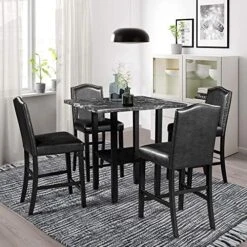 SIYSNKSI 5-Piece Premium Counter Height Dining Table Set, Rectangular Marble Dining Table With 4 Velvet Upholstered-Seat Chairs For Kitchen Living Room Furniture (Black + MDF + 40" X 40") -Home Table Chair Store 51i2bYwp6ML. AC 1