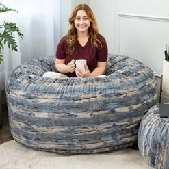 Jaxx 5 Foot Saxx Bean Bag Chair For Adults - Luxe Faux Fur, Silver Fox -Home Table Chair Store 51iOXJn mYL. AC